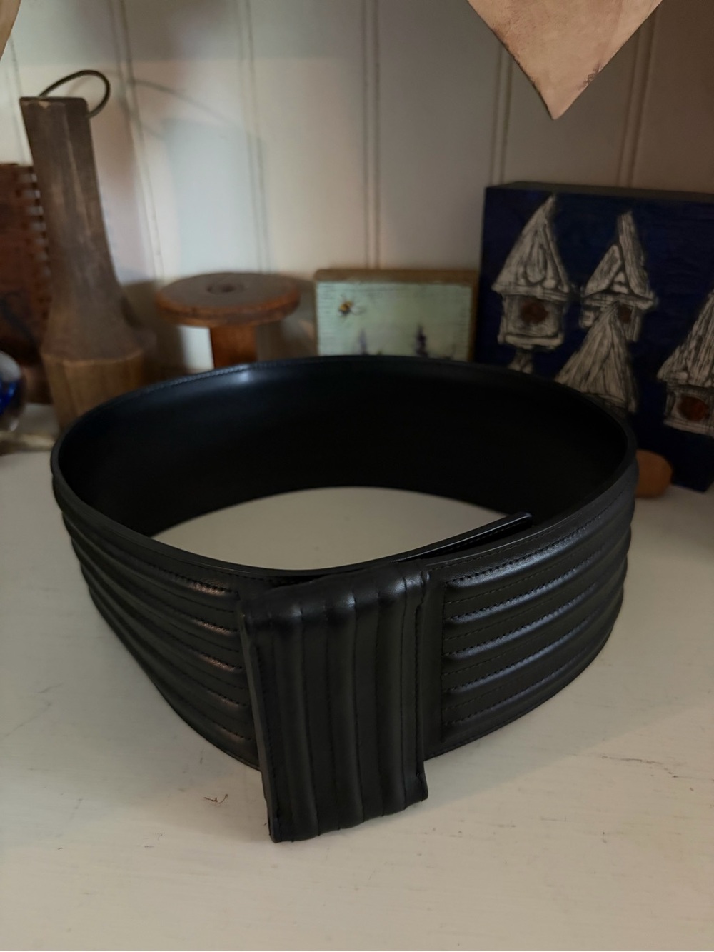 Saint Laurent Black Wide Coset Quilted Leather Belt